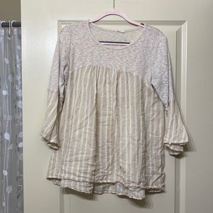 Striped bell sleeve babydoll top